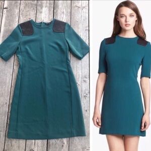 Marc Jacobs Black Lamb Leather Shoulders Lightweight Teal Sheath Dress size 4